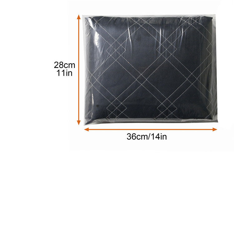Packaged cargo mat with dimensions indicated on a white background