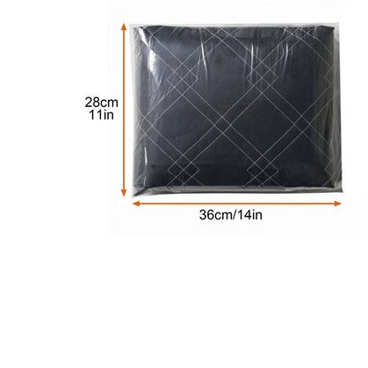Packaged cargo mat with dimensions indicated on a white background