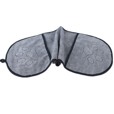 Gray pet towel with paw prints on a white background