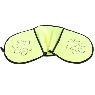 Yellow pet towel with paw prints on a white background