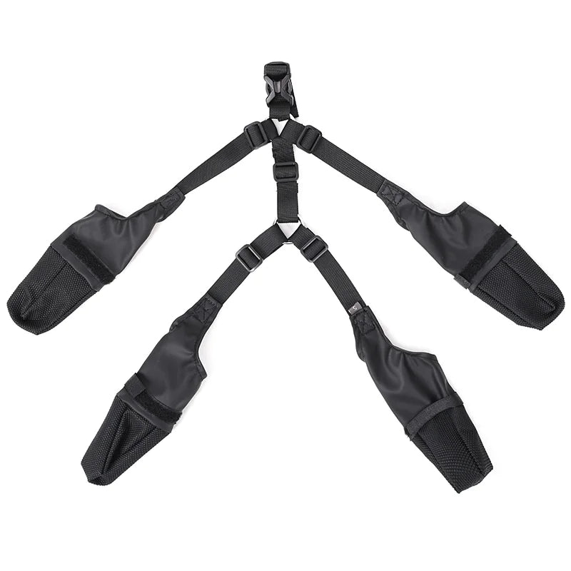 Rainy Day Bark Boots Product-Only View Black Boots and Harness